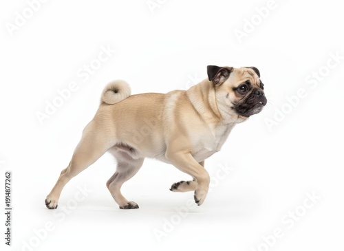 Wallpaper Mural A playful pug dog running with energy and enthusiasm on a plain surface viewed from the side Torontodigital.ca