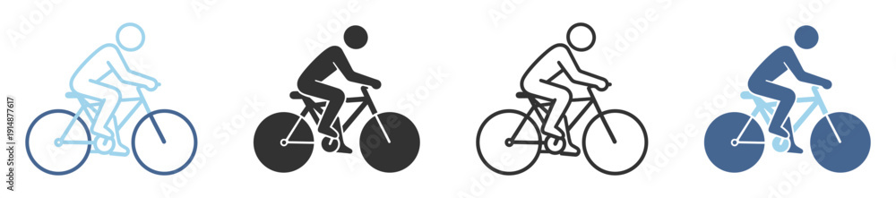 Naklejka premium Cyclist riding bicycle icon, sport fitness cycling activity vector illustration isolated on transparent background