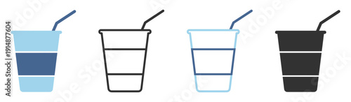 Takeaway coffee cup icon with straw and sleeve, disposable paper beverage container vector illustration isolated on transparent background