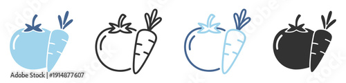 Tomato and carrot icon, fresh organic vegetable food vector illustration isolated on transparent background