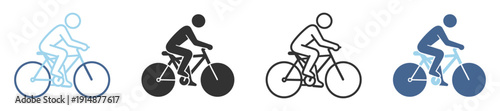 Cyclist riding bicycle icon, sport fitness cycling activity vector illustration isolated on transparent background