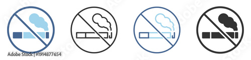 No smoking sign icon, cigarette prohibition symbol with smoke, warning ban vector illustration isolated on transparent background