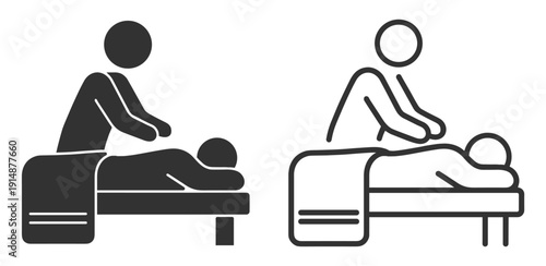 Massage therapist performing body treatment on spa table, solid glyph icon isolated on transparent background