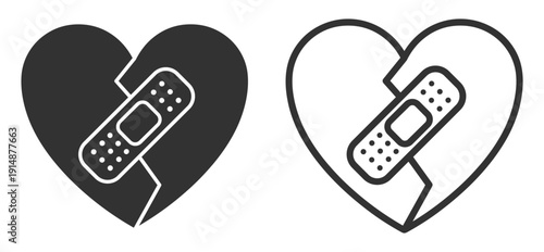 Broken heart with bandage icon, love healing recovery medical care symbol vector illustration isolated on transparent background