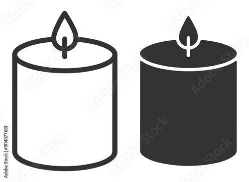 Burning candle icon, spa aromatherapy relaxation symbol outline and silhouette isolated on transparent background