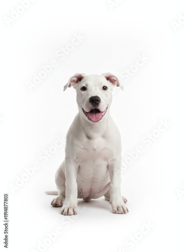 Wallpaper Mural A happy white dog sitting on a plain surface, viewed from the front Torontodigital.ca