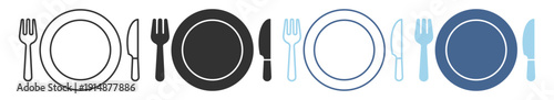 Food restaurant plate symbol with fork and knife, dining and meal icon for cafe and catering design on transparent background