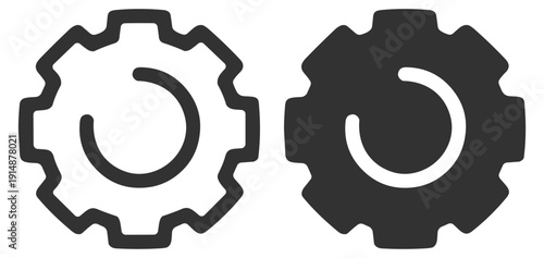 Settings gear icon in outline and solid style, cogwheel configuration and system symbol isolated on transparent background