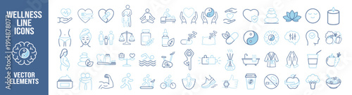 Beauty and wellness thin line icon set for health, mindfulness, balance and self care. Editable stroke vector pictograms of skincare, spa, fitness and relaxation on transparent background