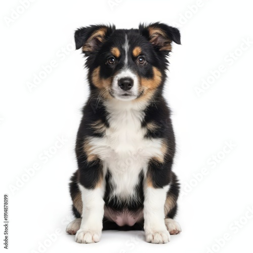 Wallpaper Mural Adorable black and white puppy sitting calmly on a white background viewed from the front Torontodigital.ca