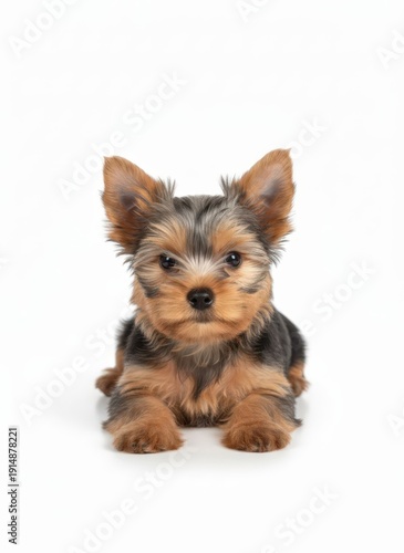 Wallpaper Mural Adorable Yorkshire Terrier puppy lying down and looking directly at the camera with its large ears perked up Torontodigital.ca