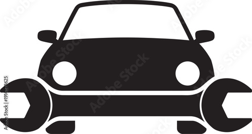 Car silhouette with adjustable wrenches on front representing automotive service vehicle repair mechanic