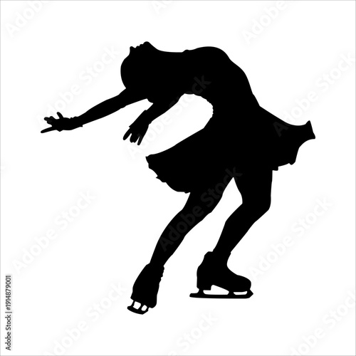Black Vector Icon of a Woman Performing a Figure Skating Move on Ice