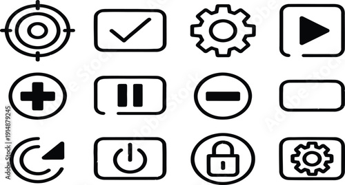 Minimalist Media Player and Control Interface Icon Set