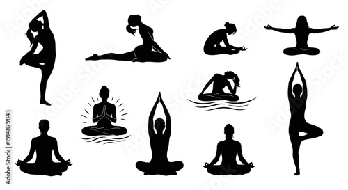 Wellness Yoga Silhouette Vector Collection
