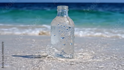 Wallpaper Mural Water Bottle on Sandy Beach With Ocean Waves Torontodigital.ca