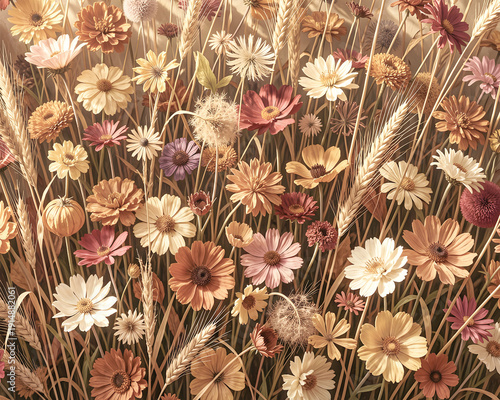 Multi colored dry flowers background