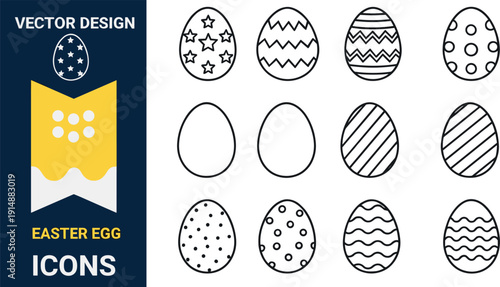 Easter Egg Icon Set with Decorative Patterns for Spring Holiday, Celebration, Festival, Children, and Seasonal Vector Design