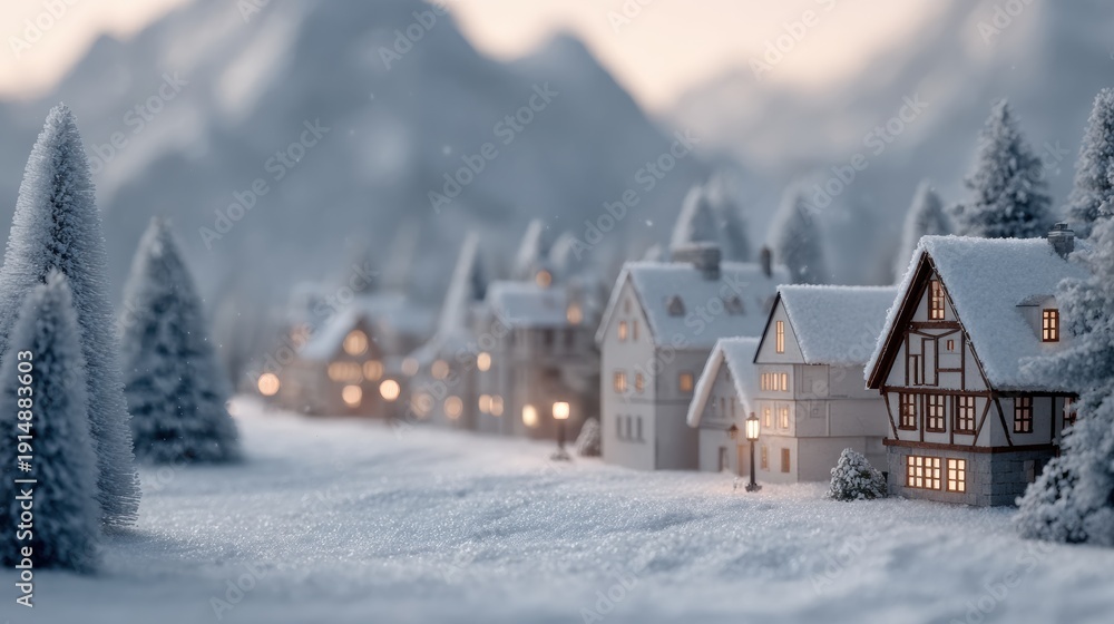 Fototapeta premium A snow-covered winter wonderland with a charming