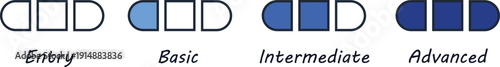 Skill level scale icon progression from entry to advanced, Career growth stages scale beginner to expert vector Illustration.