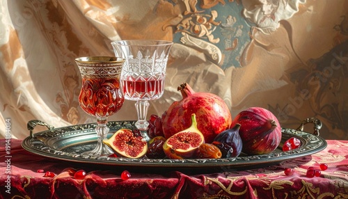 Wallpaper Mural Decorative Silver Tray with Fruits and Ornate Glass Torontodigital.ca