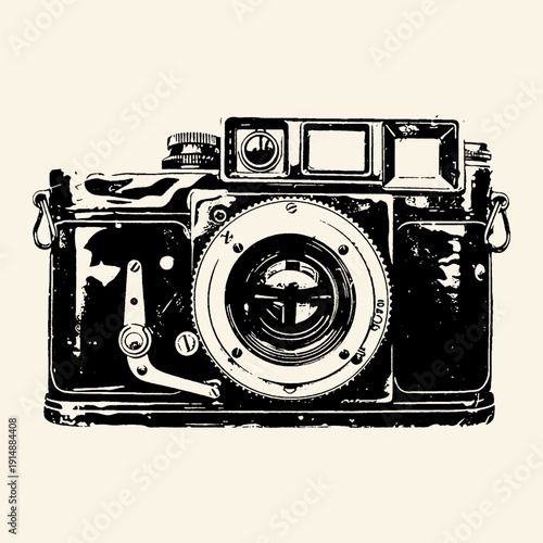 Vintage Rangefinder Film Camera Front View Illustration
