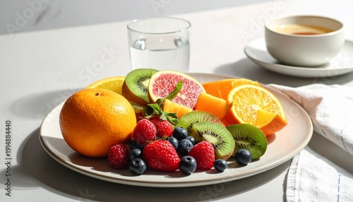 Wallpaper Mural Plate of Fresh Fruits with Refreshing Drink Torontodigital.ca