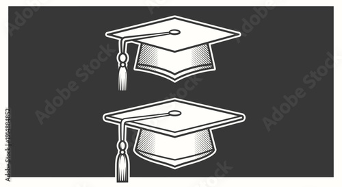 Two stylized graduation caps with tassels on a dark background, representing education and achievement.