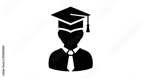 Silhouette of a person wearing a graduation cap and gown, symbolizing academic achievement and education.