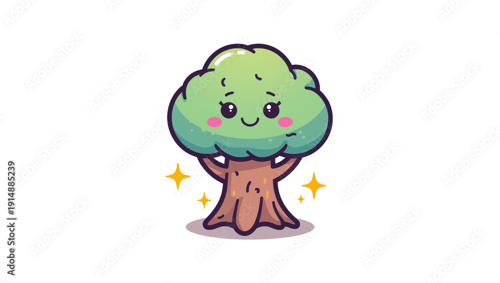 Obraz premium Cute Kawaii Tree Character Illustration – Cartoon Nature Graphic T Shirt Design Transparent PNG