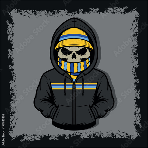skull and crossbones with jacket ultras hooligan sticker logo vector design