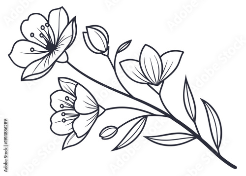 Minimalist botanical contour drawing, stylish tiny tattoo concept, elegant floral elements, scalable vector artwork