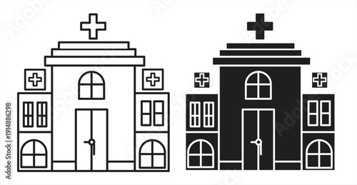 Hospital building icon. Hospital clinic symbol, healthcare medical care concept. Suitable for website design, logo, app, template, UI, and more. EPS10 with white background, vector illustration.

