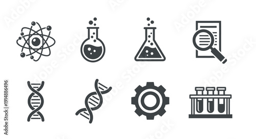 Scientific Icons Depicting Chemistry and Biology for Research and Experimentation