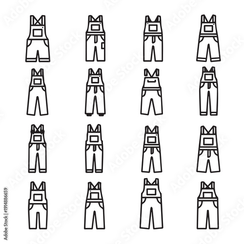 Overall Icon Collection: Various Styles and Details for Workwear Graphics