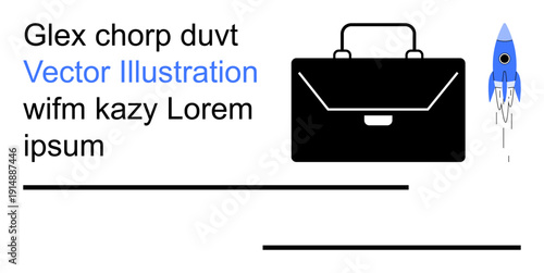 Business growth, innovation, startups, corporate strategy, futuristic , entrepreneurship. Black briefcase with rocket launch and text, progress. Business growth and innovation concept