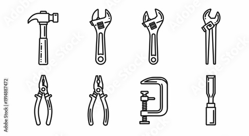 Collection of various hand tools arranged neatly for a construction project