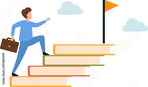 Illustration Businessman Climbing Career Stairs to Success
