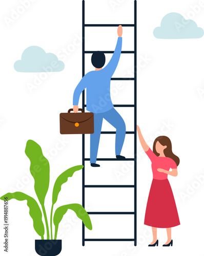 Illustration Businessman Climbing Career Stairs to Success