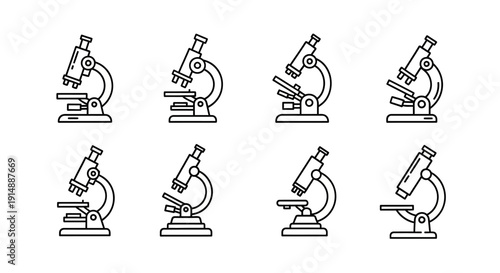 Minimalist Outline Illustrations of Various Microscopes on a Clean White Background
