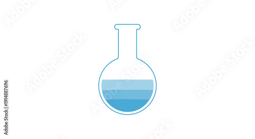 Minimalist representation of a laboratory flask with blue liquid, ideal for science.