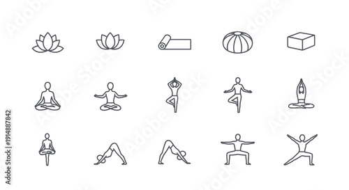 Minimalist Yoga Poses and Symbols Set for Wellness and Mindfulness Concepts