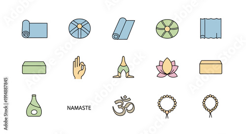 Minimalist yoga illustration featuring iconic elements for holistic wellness and balance.