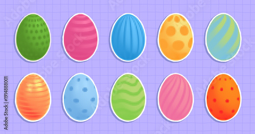 Cutout Easter egg set. Trendy collage art with halftone dotted texture.