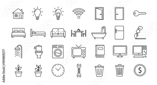 Minimalist Home and Living Icons: A Collection of Simplified Vector Graphics