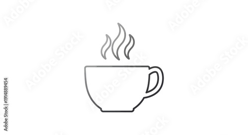Minimalist monochrome illustration of a steaming coffee cup, ideal for design elements