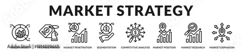 Market strategy banner highlighting competitive positioning and structured expansion planning. in Lineal Icon Style