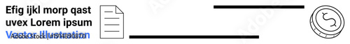 Financial transactions, economic exchange, business operations, money transfer, online payments, banking. Document and coin with transaction arrows. Financial transactions and economic exchange
