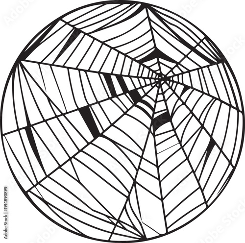 A black and white drawing of a spider web