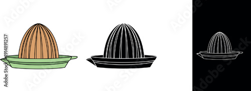 Hand drawn citrus juicer illustration set with colorful and black minimal kitchen utensil vector icons